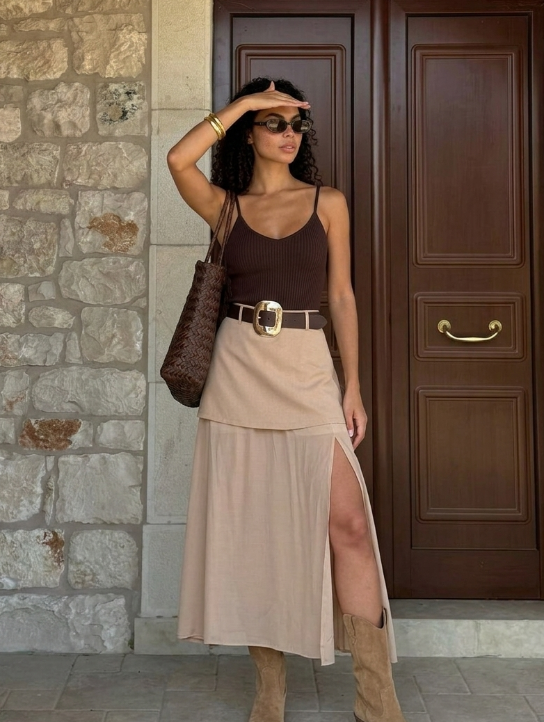 Falda Cinturón Camel