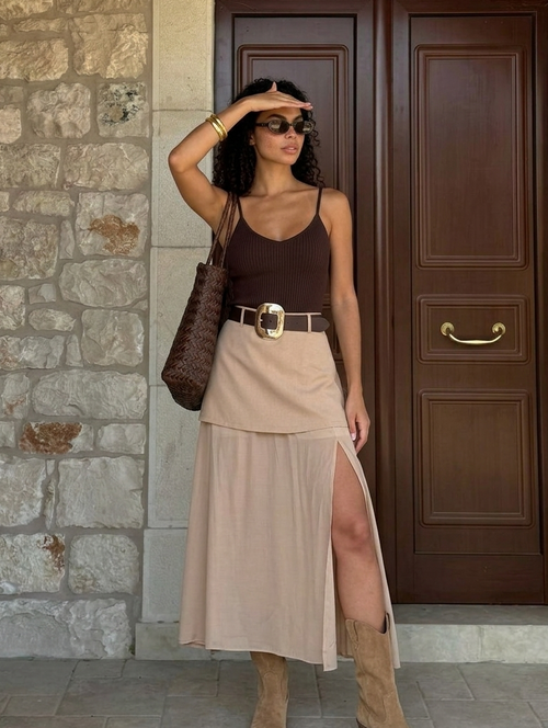 Falda Cinturón Camel